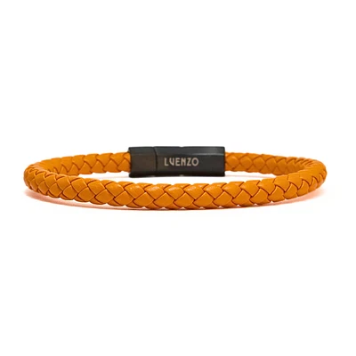 Luenzo Orange Genuine Leather Single Wrap Bracelet