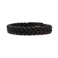 Luenzo Matte Black Genuine Leather Chevron Pattern Bracelet