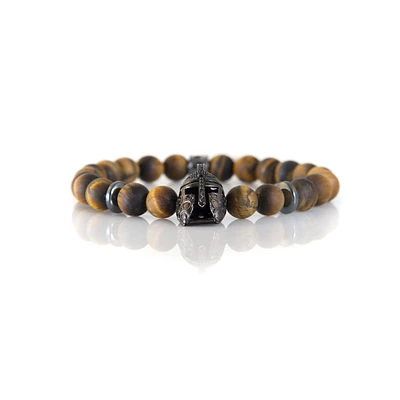 Luenzo Tiger Eye and Gunmetal Cubic Zirconia Warrior Helmet Bracelet