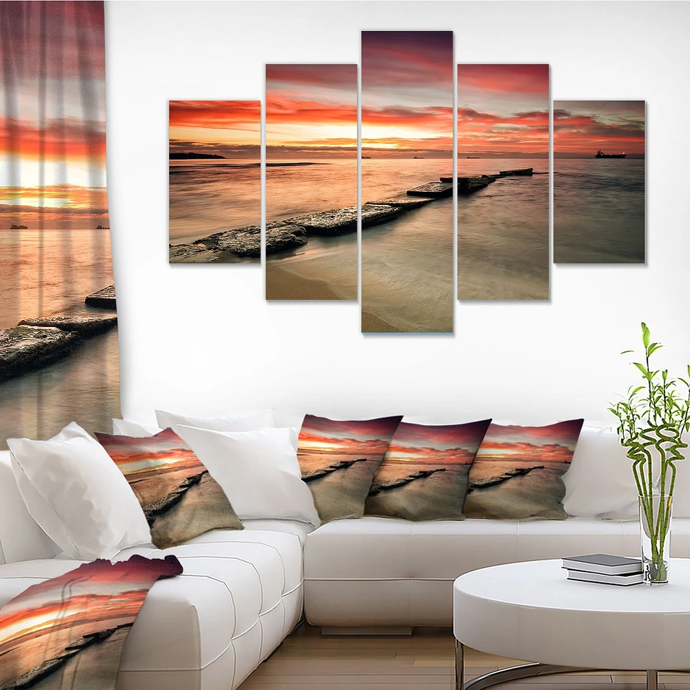 Wonderful Sunrise on Black Ocean Canvas Wall Art Panels