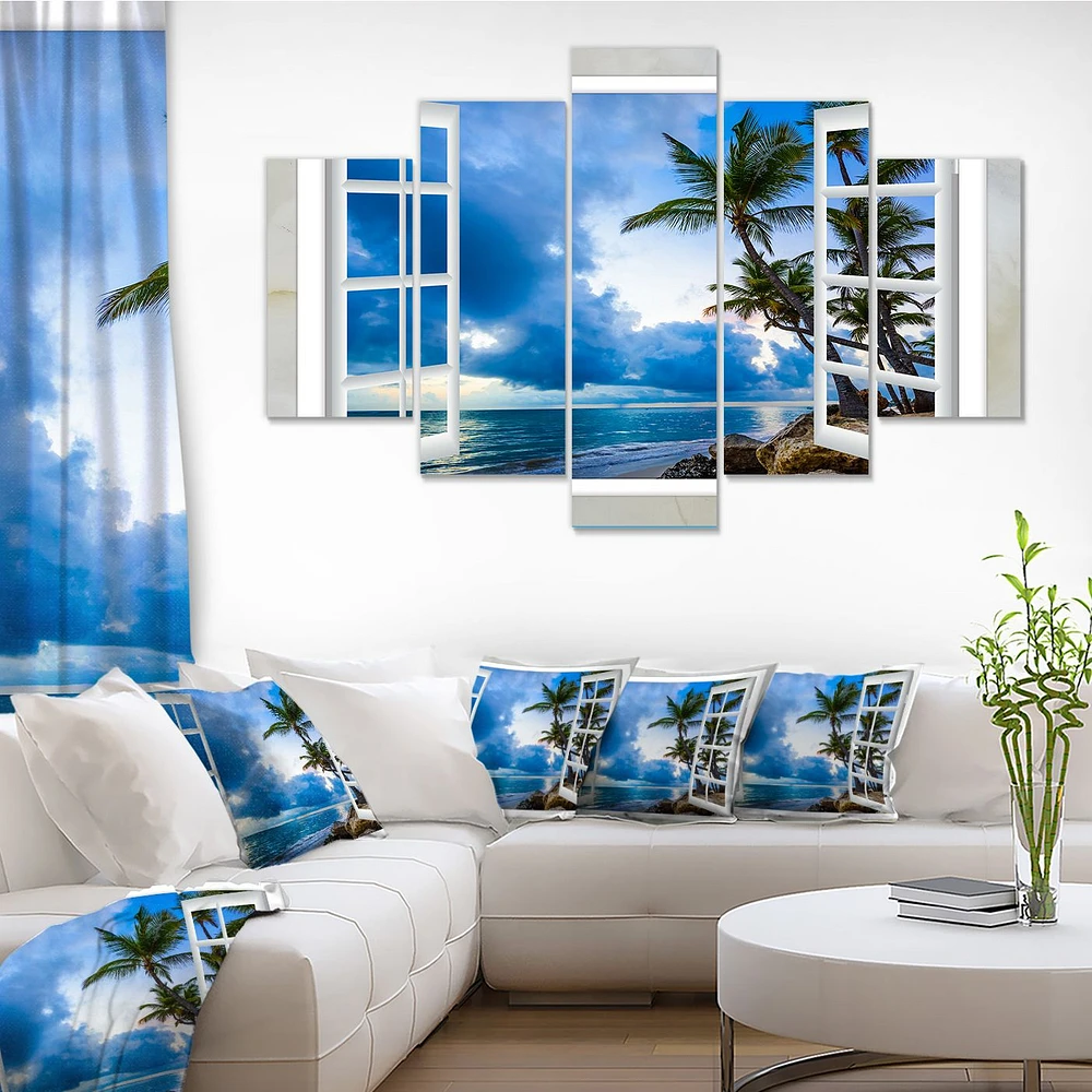 Window Open to Cloudy Blue Sky  Canvas Wall Art