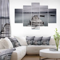 Pier and Boats at Seashore Canvas Wall Art