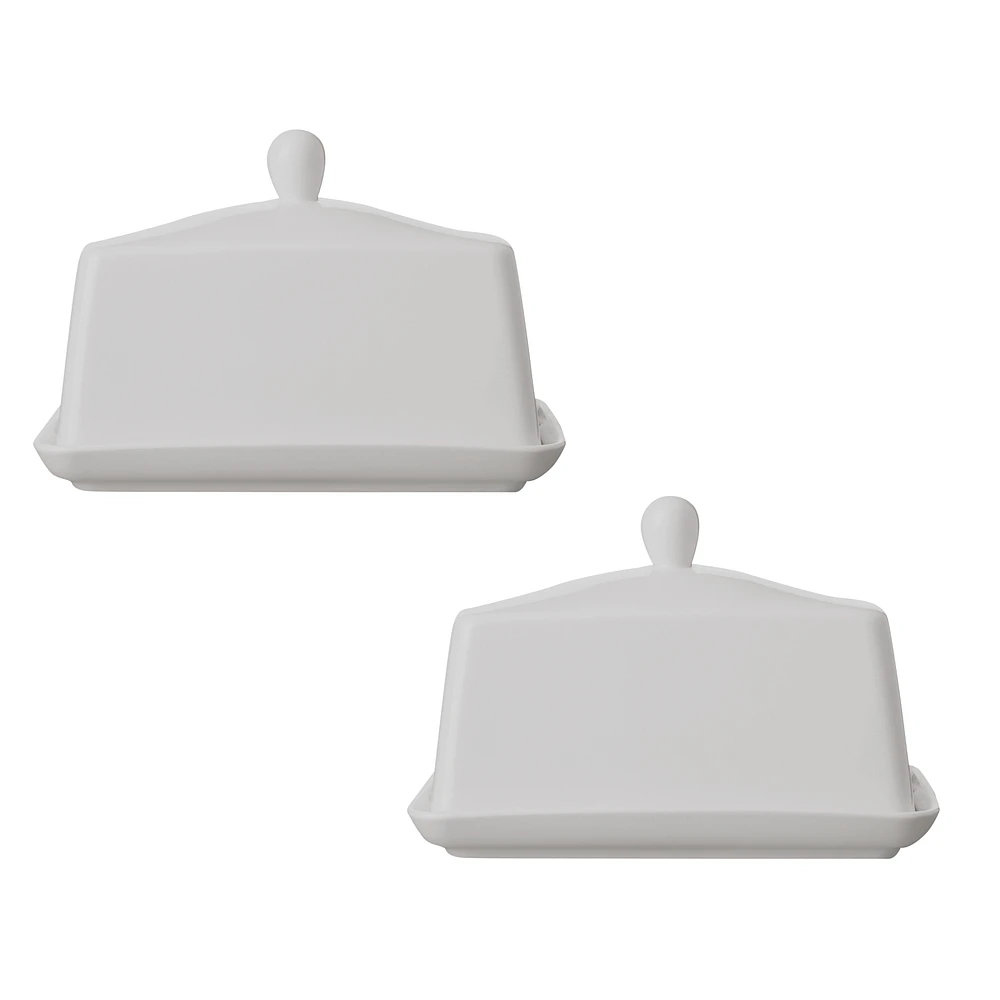 Maxwell & Williams Set of 2 White Basics Covered Butter Dishes