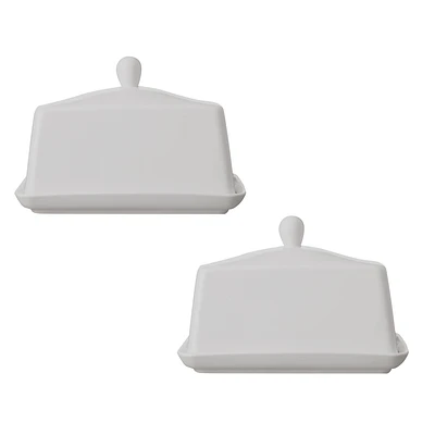 Maxwell & Williams Set of 2 White Basics Covered Butter Dishes