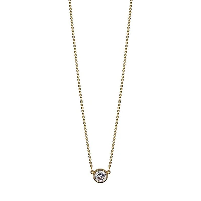 Reign Sterling Silver & Cubic Zirconia 18K Yellow Gold Plated Round Bezel Solitaire Bead Necklace