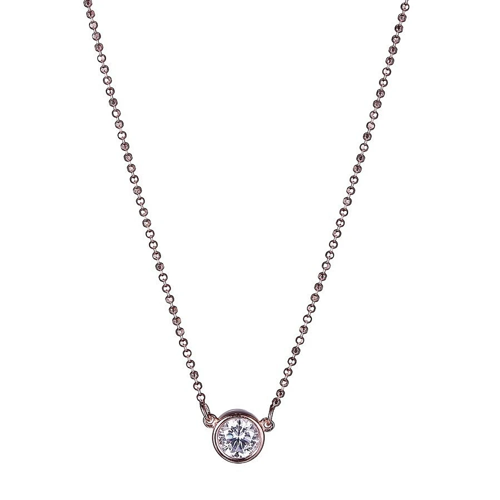 Reign Sterling Silver & Cubic Zirconia Rose Gold Plated Round Bezel Solitaire Bead Necklace