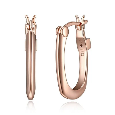 ELLE Gold Plated Sterling Silver Rose Polished Square Oval Hoop Earrings