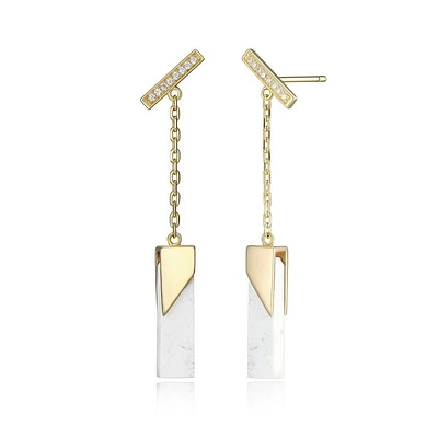 ELLE 18K Gold Plated Sterling Silver Genuine Howlite Bar Drop Earrings