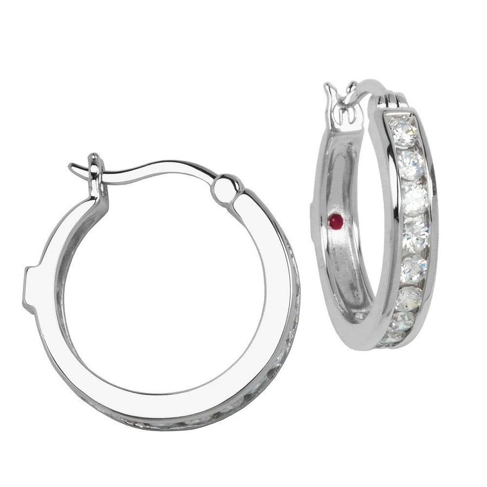 Boucles d'oreilles ELLE « Channel Set Hoop » en argent sterling et oxyde de zirconium cubique 20 mm