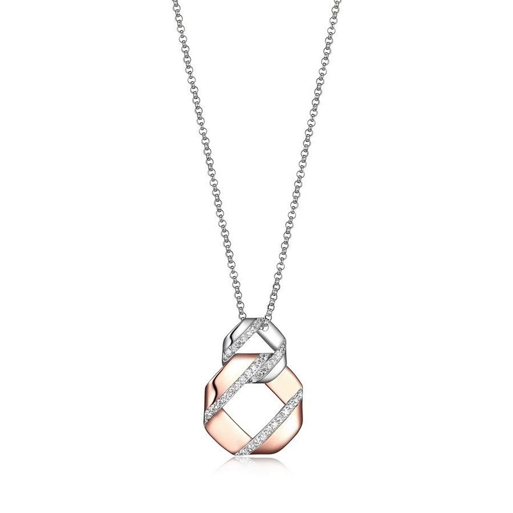 ELLE Two-Tone Rose Gold plated Sterling Silver & Cubic Zirconia Interlocking Flat Link Necklace