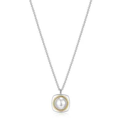 ELLE 18K Gold Plated Sterling Silver 2-Tone Shell Pearl Square Pendant Necklace