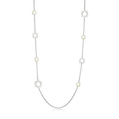 ELLE 18K Gold Plated Sterling Silver 2-Tone Long Square Station Necklace