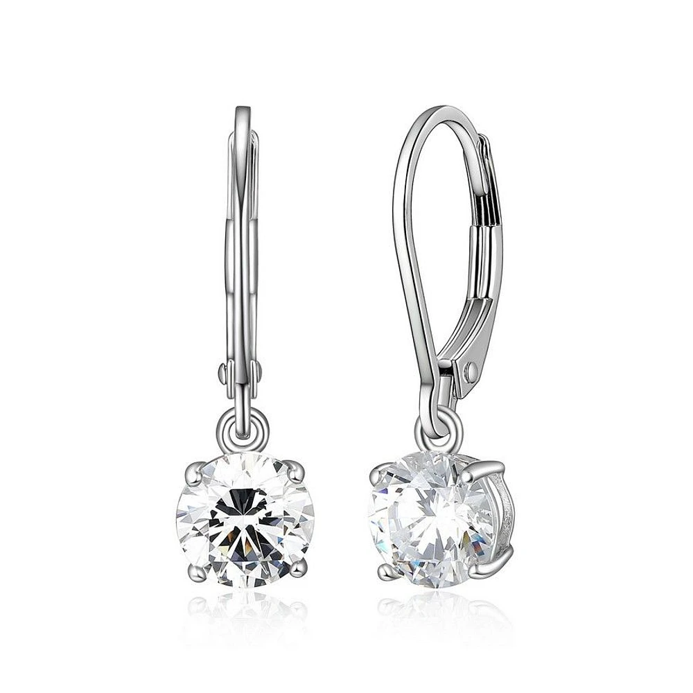 Reign Sterling Silver & Cubic Zirconia Round drop Leverback Earrings