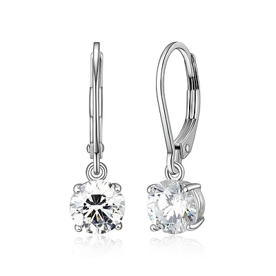 Reign Sterling Silver & Cubic Zirconia  Round drop Leverback Earrings