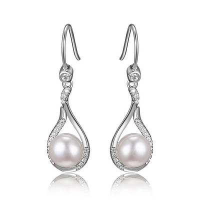 Reign Sterling Silver & Cubic Zirconia  Genuine Pearl Teardrop Earrings