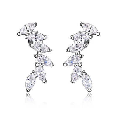 Reign Sterling Silver & Cubic Zirconia  Curved Marquise Stud Earrings