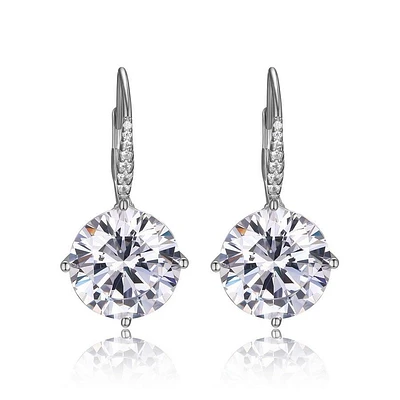 Reign Sterling Silver & Cubic Zirconia  10mm Round Micropave Leverback Earrings
