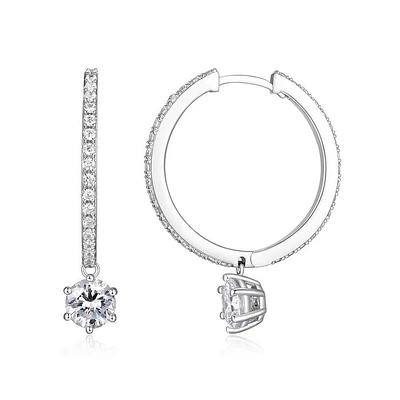 Reign Sterling Silver & Cubic Zirconia Round Drop Hoop Earrings