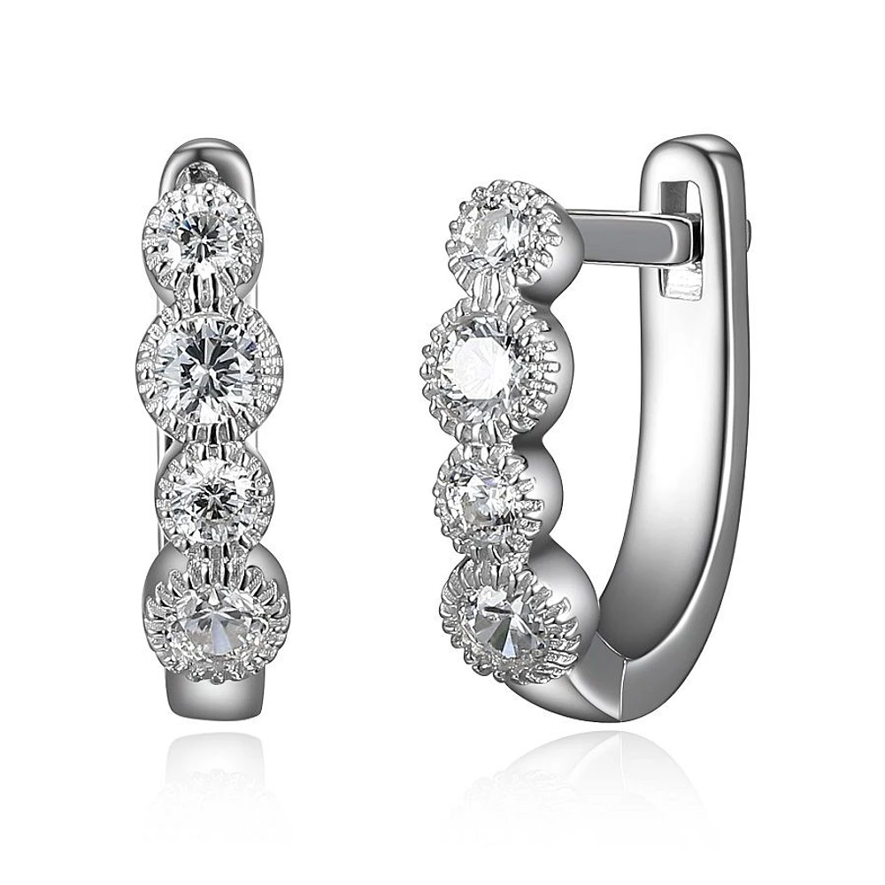 Reign Sterling Silver & Cubic Zirconia Milgrain Huggie Hoop Earrings