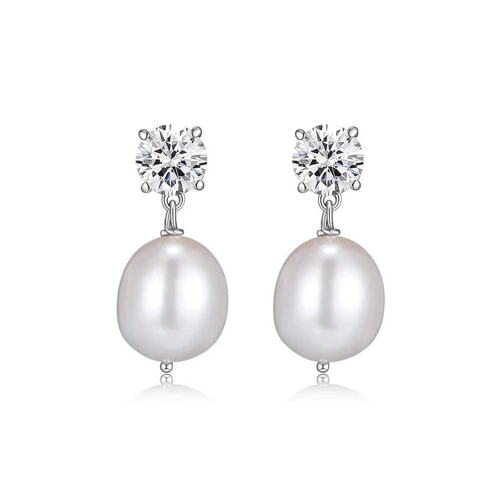 Reign Sterling Silver & Cubic Zirconia Oval Pearl Drop Stud Earrings
