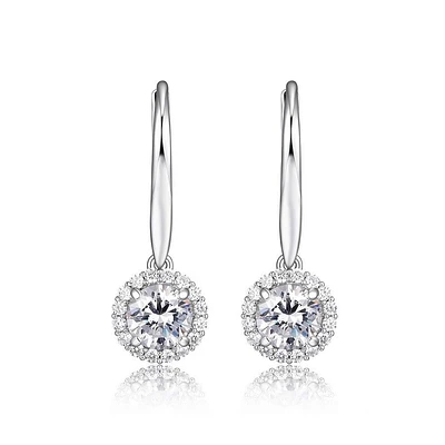 Reign Sterling Silver & Cubic Zirconia Round Halo Leverback Earrings