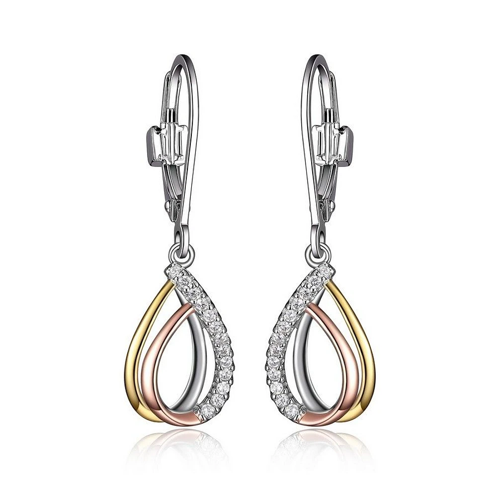 ELLE Sterling Silver & Cubic Zirconia 3-Tone Gold Plated Teardrop Leverback Earrings