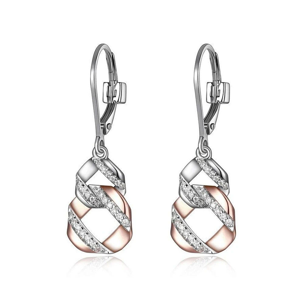 ELLE Two-Tone Rose Gold plated Sterling Silver & Cubic Zirconia Interlocking Flat Link Leverback Earrings