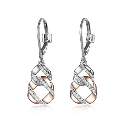 ELLE Two-Tone Rose Gold plated Sterling Silver & Cubic Zirconia Interlocking Flat Link Leverback Earrings