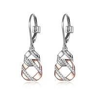 ELLE Two-Tone Rose Gold plated Sterling Silver & Cubic Zirconia Interlocking Flat Link Leverback Earrings