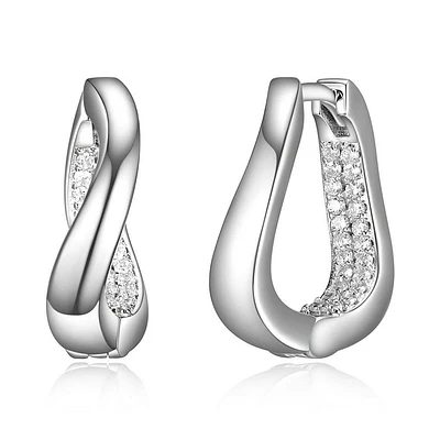 ELLE Sterling Silver & Cubic Zirconia Twist Huggie Hoop Earrings