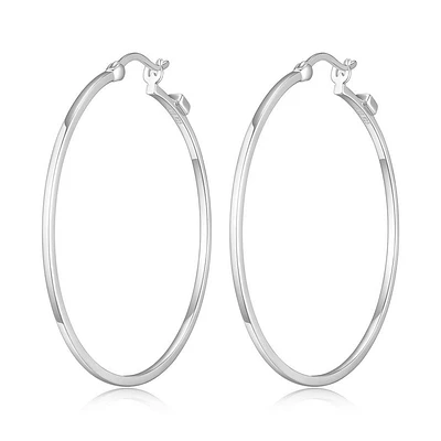 ELLE Sterling Silver 45mm Polished Square Tube Hoop Earrings