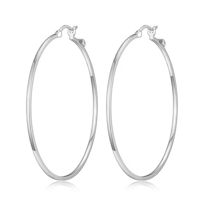 ELLE Sterling Silver 55mm Polished Square Tube Hoop Earrings