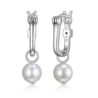 ELLE Sterling Silver Shell Pearl U-Hoop Earrings