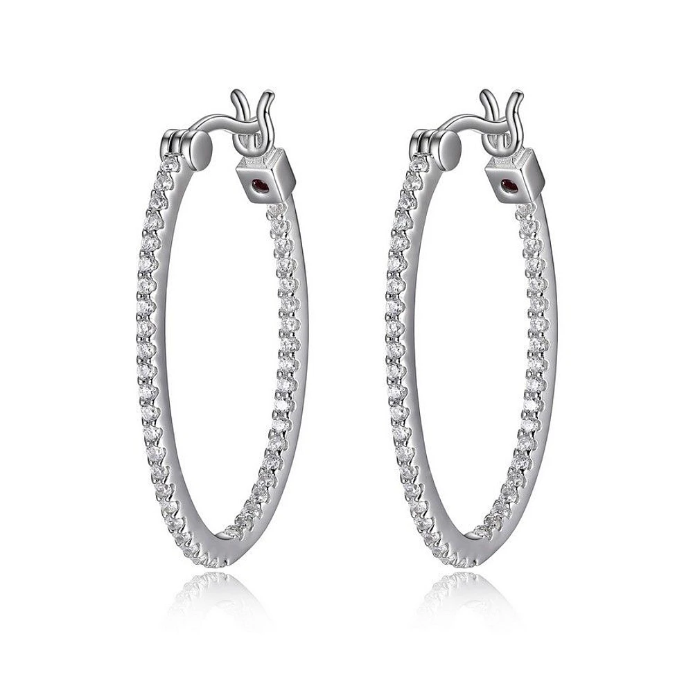 ELLE Sterling Silver & Cubic Zirconia 30x20mm In & Out Oval Hoop Earrings
