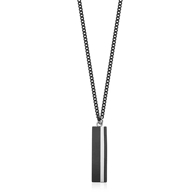 STEELX Stainless Steel Two-Tone Black Plated Rectangular Pendant with Link Chain Necklace 26