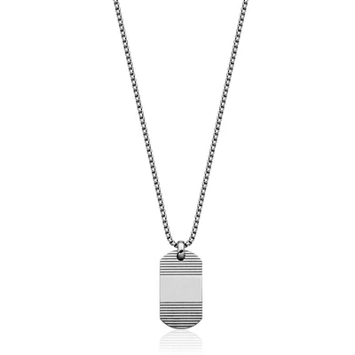 STEELX Stainless Steel Textured Dog Tag Pendant with Box Chain 24"