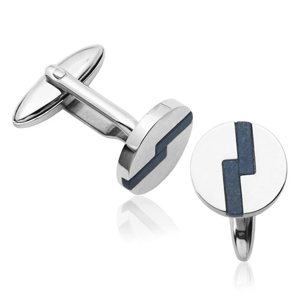STEELX Stainless Steel Genuine Lapis Round Cuff Links