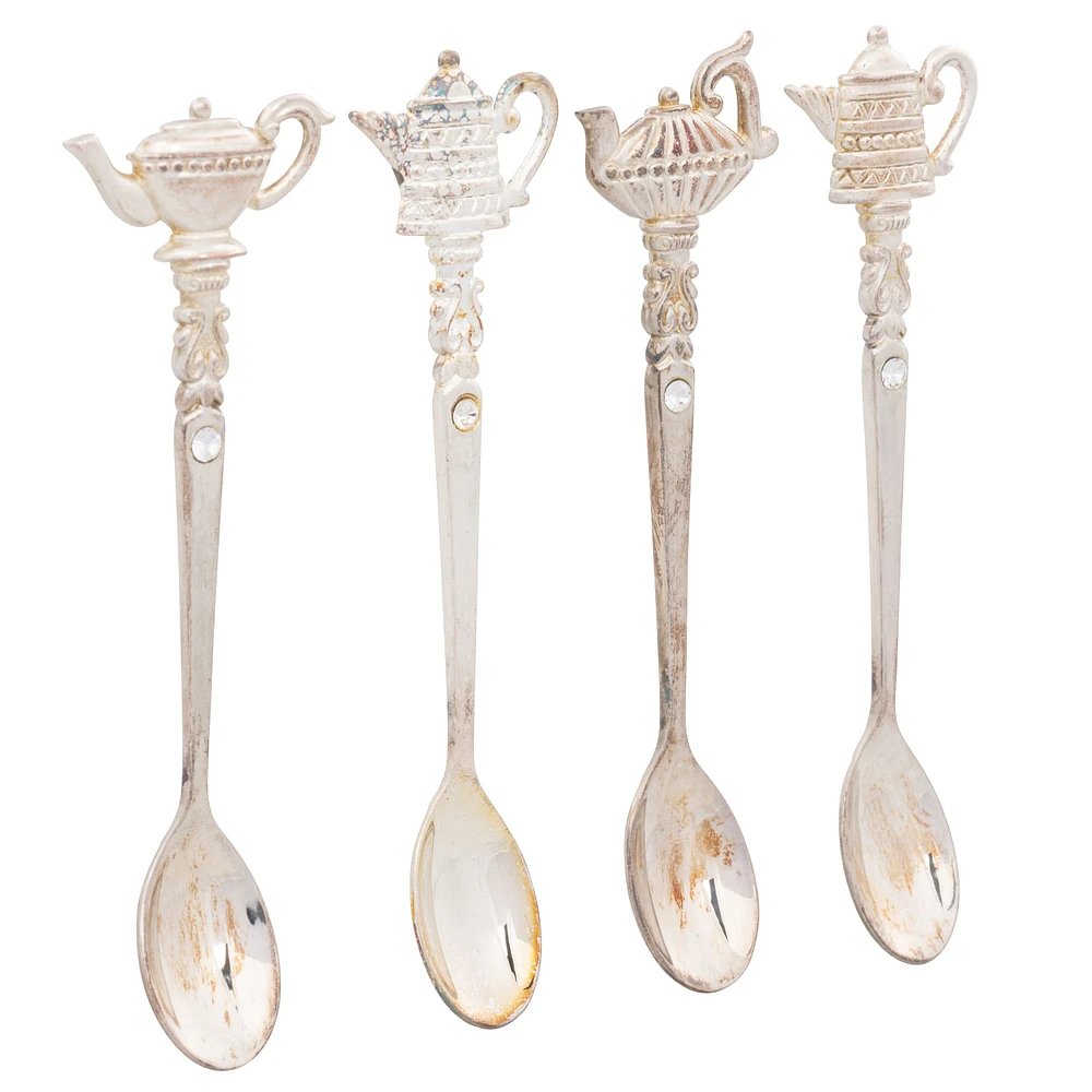 Elegance Set of 4 Teapot Spoons with Crystals