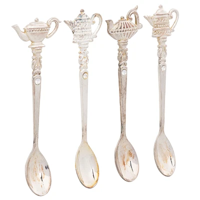 Elegance Set of 4 Teapot Spoons with Crystals