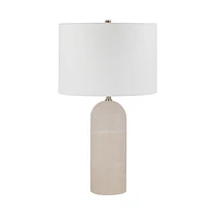 Ixia 25" Tall Plated Antique Brushed Brass Iron Table Lamp with Drum Linen Shade