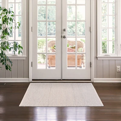 Cotton Casuals Shuttle Weave Rug - Ivory/Light blue
