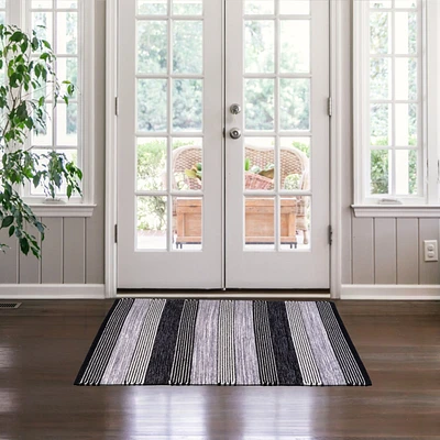 Cotton Casuals Shuttle Weave  Rug - Charcoal/Silver