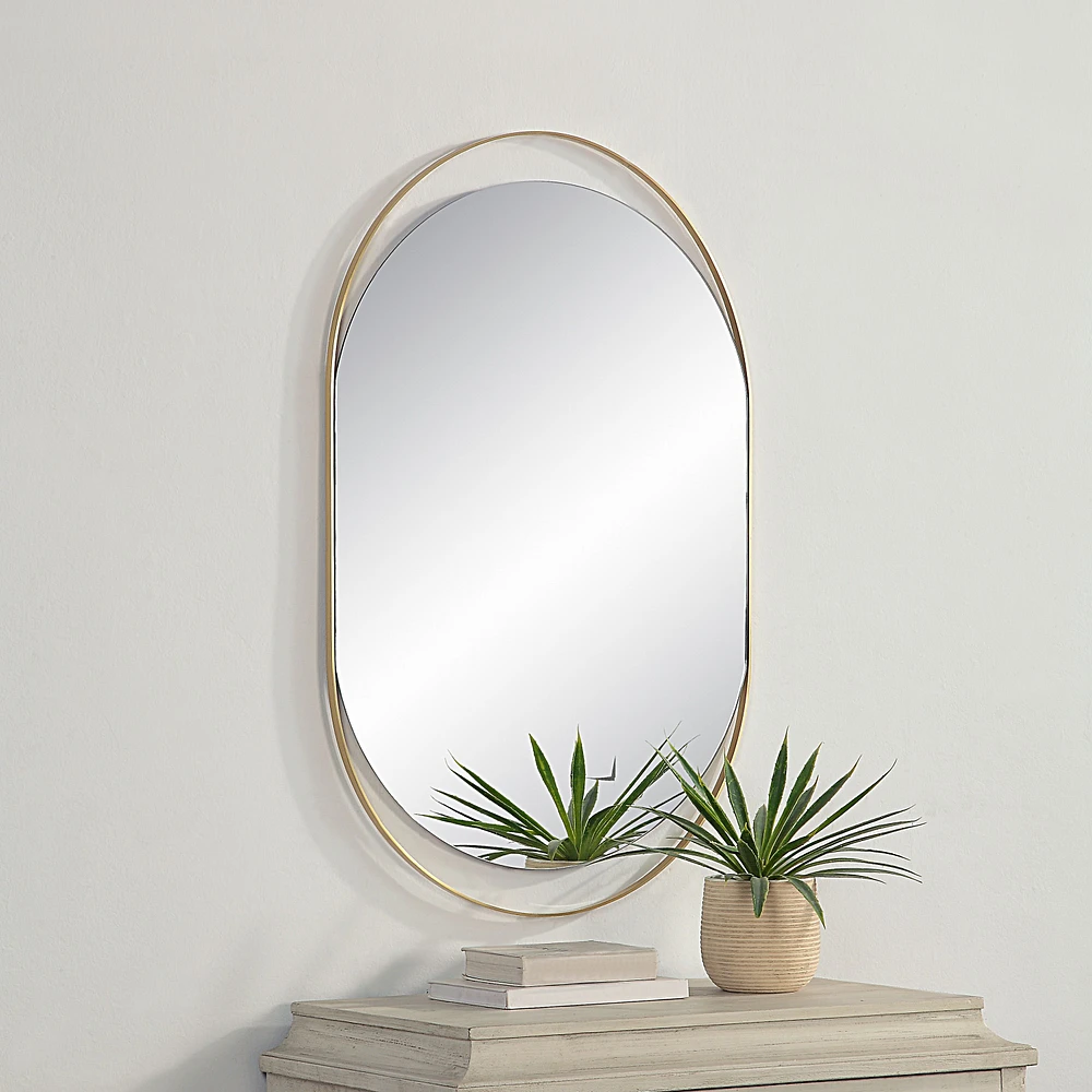 Ecru 40" Tall Pill Oval Mirror, Satin Brass