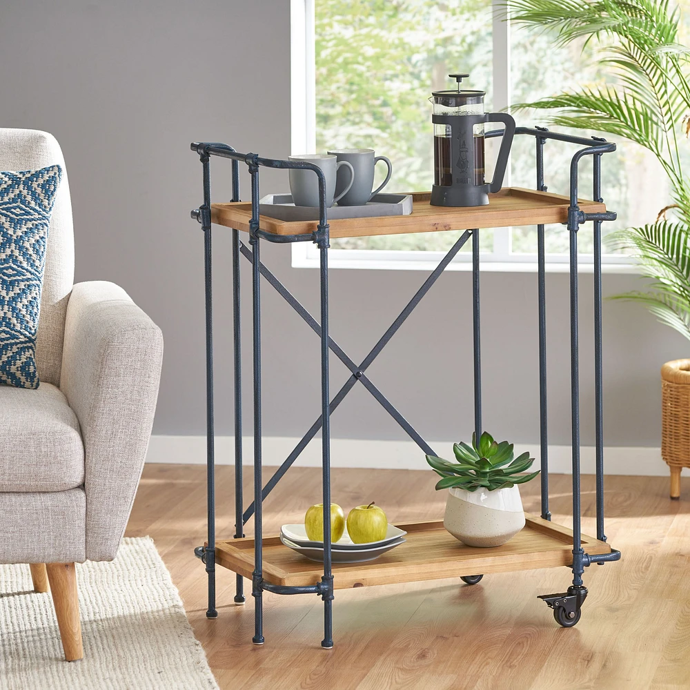Industrial Rolling Bar Cart, 2-Tier