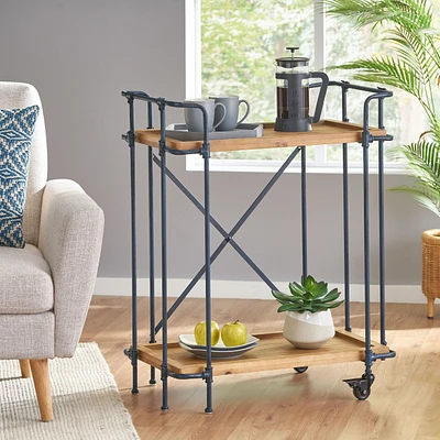 Industrial Rolling Bar Cart, 2-Tier