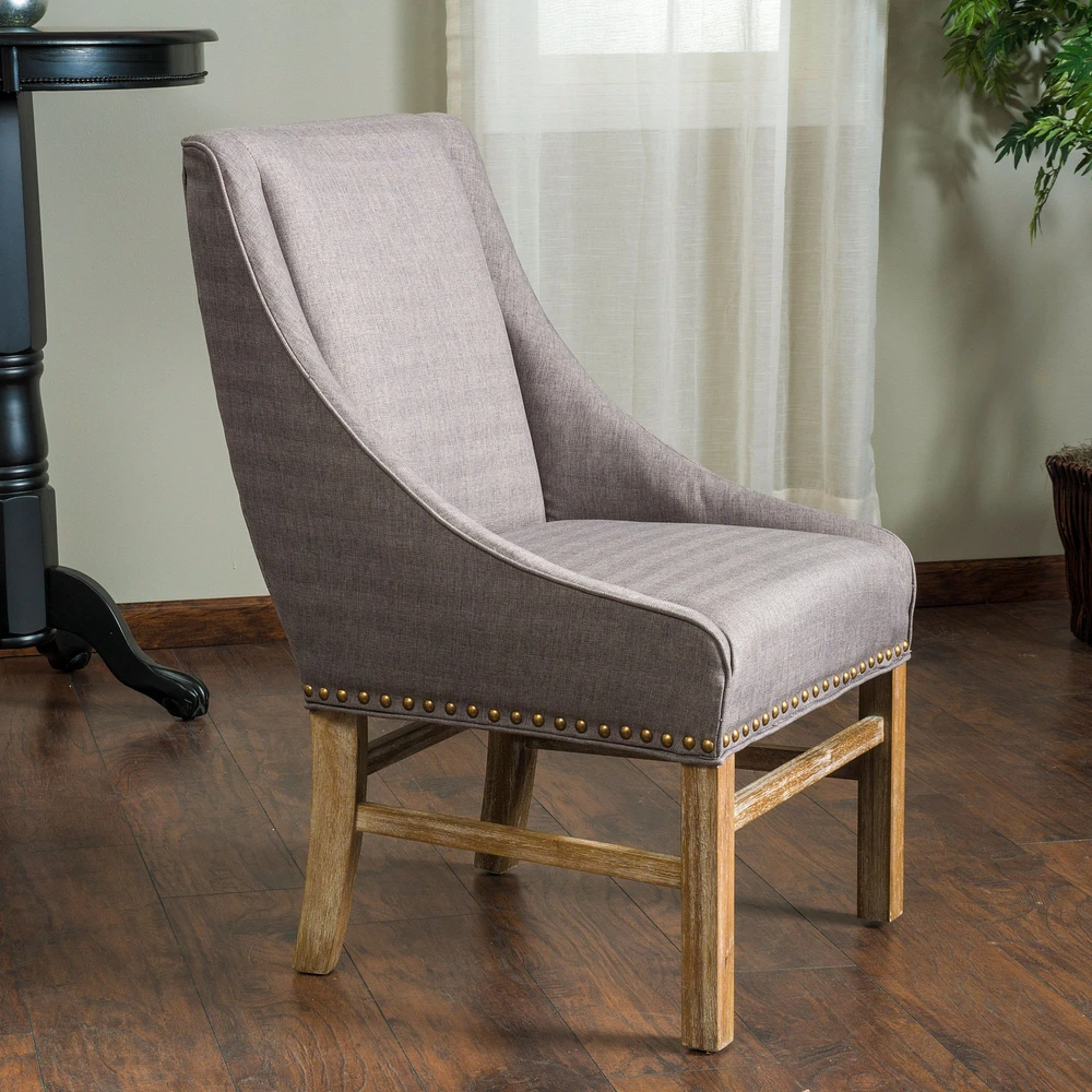 Upholstered Grey Dining Chair with Nailhead Trim