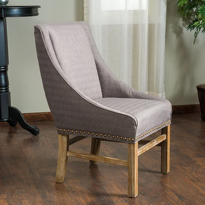 Upholstered Grey Dining Chair with Nailhead Trim
