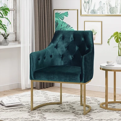 Velvet Club Accent Chair with Gold Accents