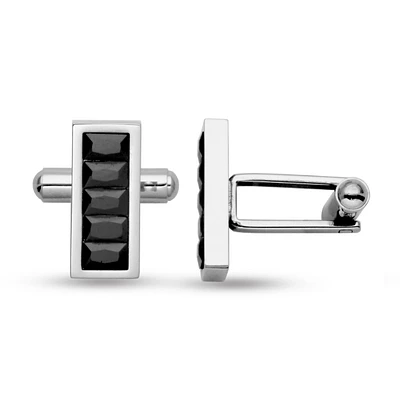STEELX Stainless Steel Black Cubic Zirconia Bar Cuff Links