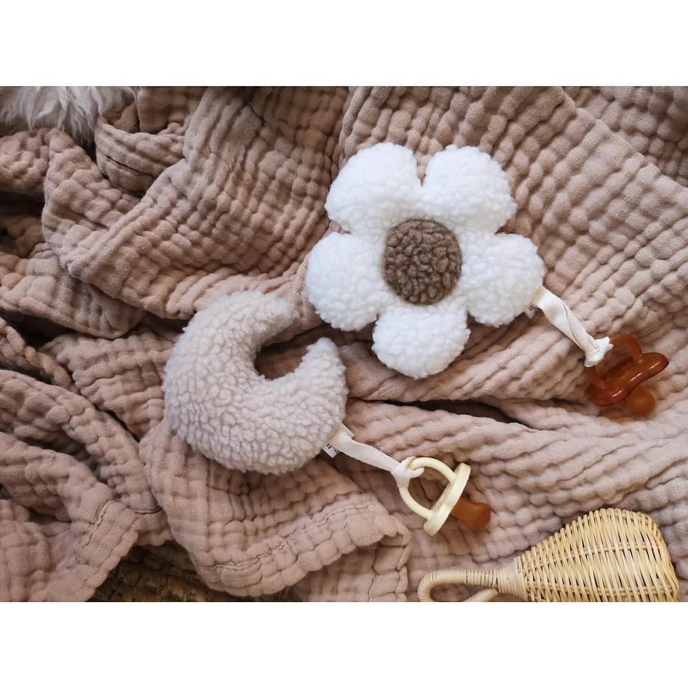 Daisy and Moon Pacifier Clips, Set of 2 -Cream and Beige